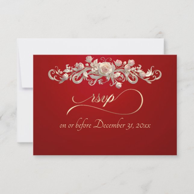 Tarjeta de RSVP de Arco de Rosa Romántica - Roja (Anverso)