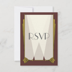 Tarjeta de RSVP de arte deco elegante en rojo