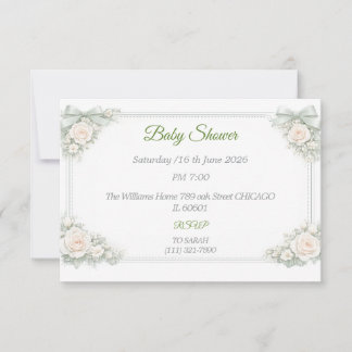 Tarjeta de RSVP de Baby Shower Elegante en Verde S
