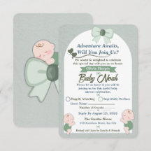 Tarjeta de RSVP de Baby Shower Niño Verde Salvia
