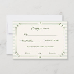 Tarjeta de RSVP de boda a rayas verde salvia