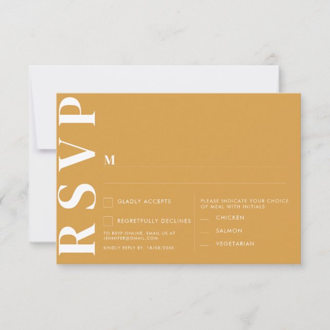 Tarjeta de RSVP de boda amarilla india mínima (Anverso)