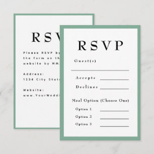 Tarjeta de RSVP de Boda Atemporal Verde Menta
