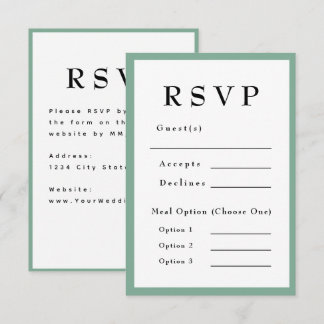 Tarjeta de RSVP de Boda Atemporal Verde Menta