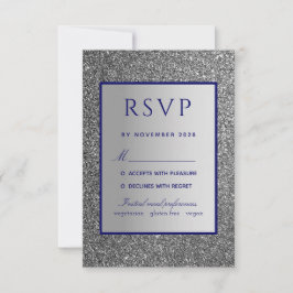 Tarjeta de RSVP de boda azul plata