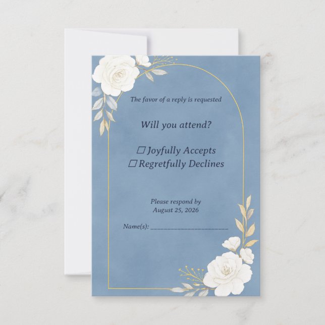 Tarjeta de RSVP de Boda Azul Polvoriento (Anverso)
