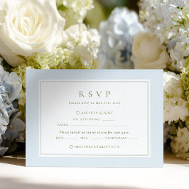 Tarjeta de RSVP de boda azul y salvia elegante