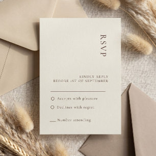Tarjeta de RSVP de boda bohemio beige minimalista