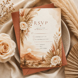 Tarjeta de RSVP de Boda Boho Atardecer en el Desie