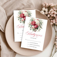 Tarjeta de RSVP de boda boho con rubor rojo elegan