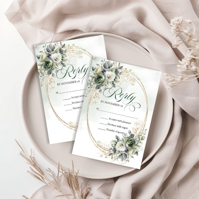 Tarjeta de RSVP de boda Boho Dusty Green Eucalyptu (Boho Dusty Green Eucalyptus Wedding RSVP Card)