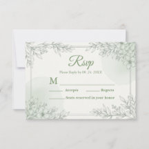 Tarjeta de RSVP de boda botánica acuarela en verde