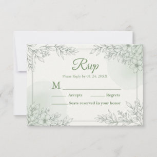 Tarjeta de RSVP de boda botánica acuarela en verde