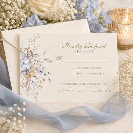 Tarjeta de RSVP de Boda Botánica Azul Polvoriento