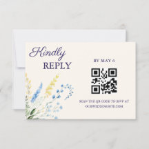 Tarjeta de RSVP de boda botánica azul y amarilla