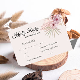 Tarjeta de RSVP de boda botánica boho neutral