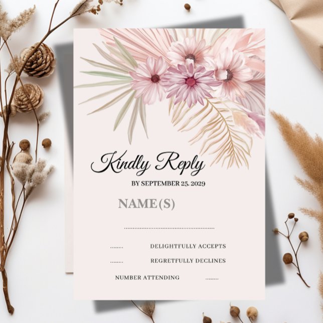 Tarjeta de RSVP de boda botánica boho neutral (Subido por el creador)