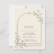 Tarjeta de RSVP de boda botánica de olivo detallad