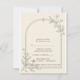 Tarjeta de RSVP de boda botánica de olivo detallad