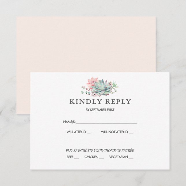 Tarjeta de RSVP de boda botánica de suculentas con (Anverso / Reverso)