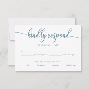 Tarjeta de RSVP de Boda Caligrafía Azul Polvo