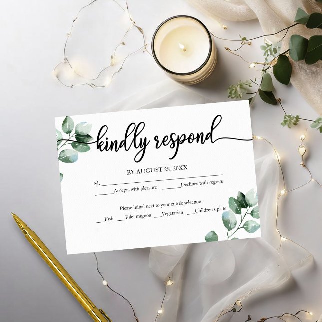 Tarjeta de RSVP de Boda Caligrafía Verde (Subido por el creador)