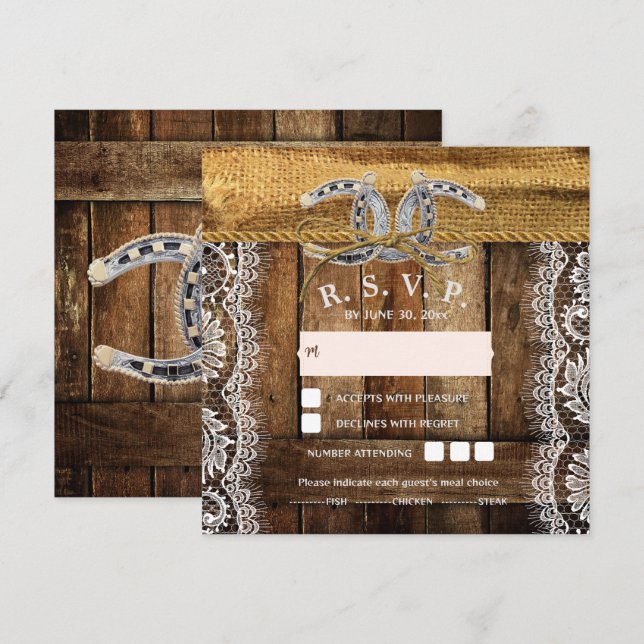 Tarjeta de RSVP de boda campestre rústica occident (Anverso / Reverso)