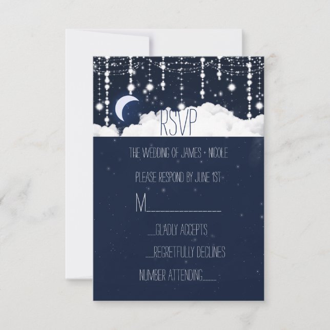 Tarjeta de RSVP de Boda Celestial con Nubes y Estr (Anverso)