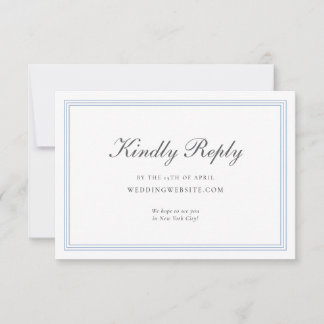 Tarjeta de RSVP de boda clásica azul polvoriento e