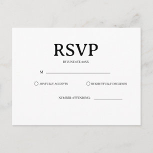Tarjeta de RSVP de boda clásica en blanco y negro