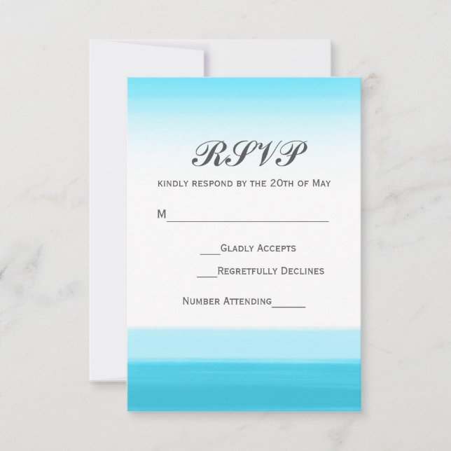 Tarjeta de RSVP de boda con acuarela azul brillant (Anverso)