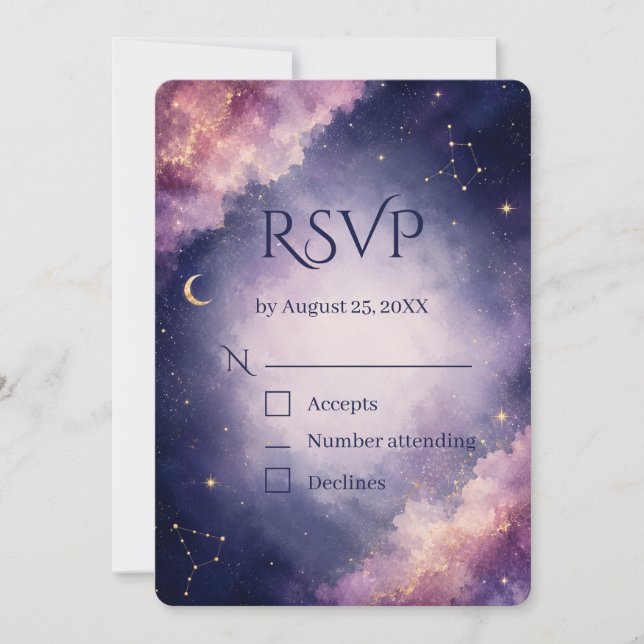 Tarjeta de RSVP de Boda con Acuarela Celestial (Anverso)