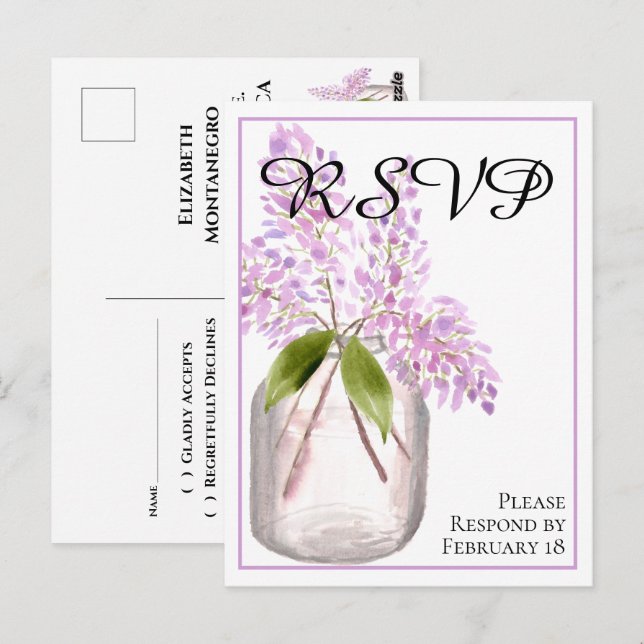 Tarjeta de RSVP de boda con acuarela rústica de li (Anverso / Reverso)