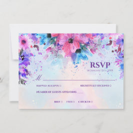 Tarjeta de RSVP de Boda con Acuarela Vibrante Fuch