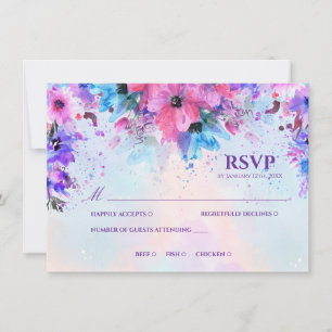 Tarjeta de RSVP de Boda con Acuarela Vibrante Fuch