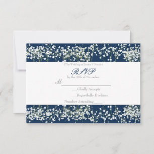 Tarjeta de RSVP de boda con aliento de bebé azul y