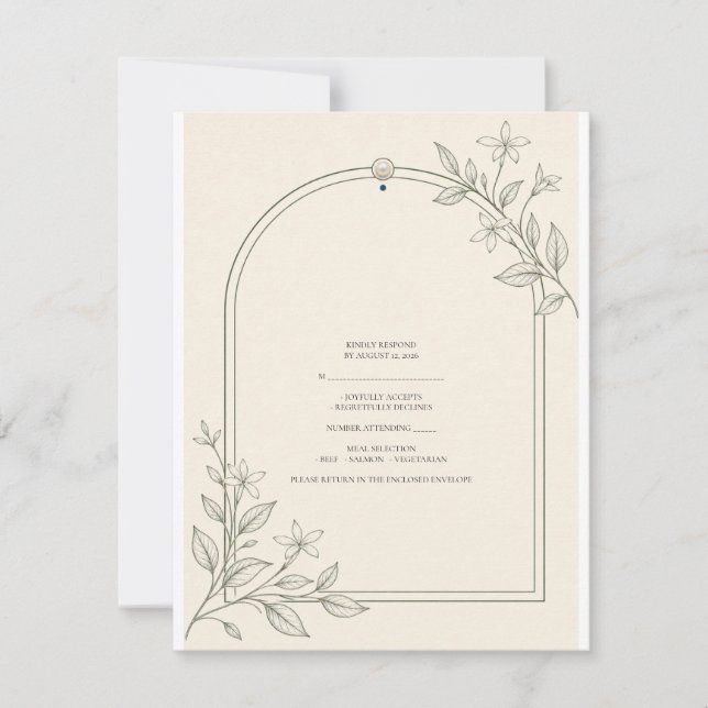 Tarjeta de RSVP de Boda con Arco Botánico Moderno (Anverso)