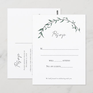Tarjeta de RSVP de boda con arco de sauce de verde