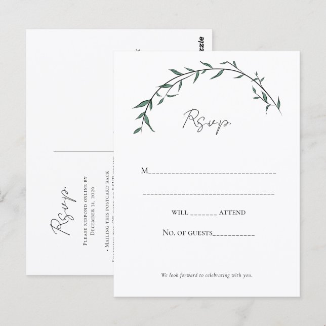Tarjeta de RSVP de boda con arco de sauce de verde (Anverso / Reverso)