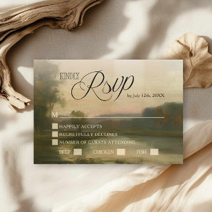 Tarjeta de RSVP de boda con arte de paisaje elegan