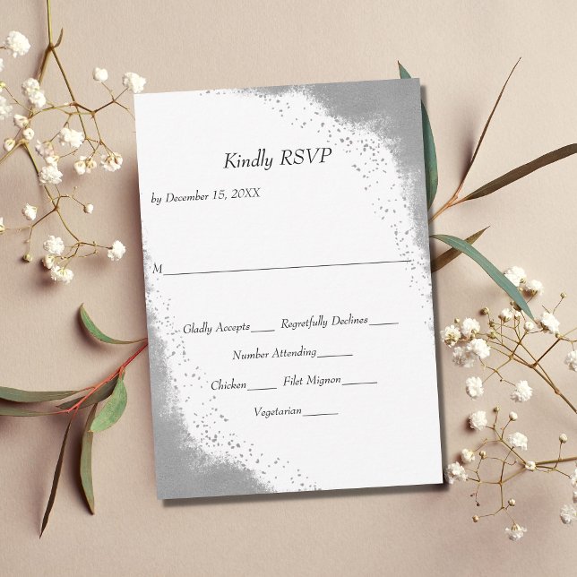 Tarjeta de RSVP de boda con borde plateado y plato (Subido por el creador)