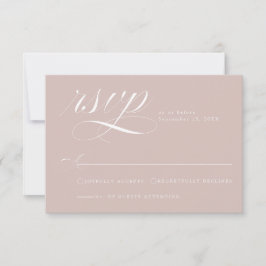 Tarjeta de RSVP de boda con caligrafía rosa polvor
