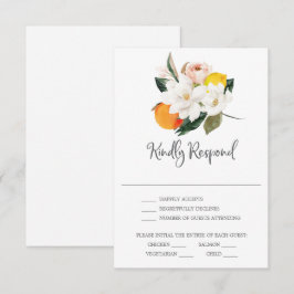 Tarjeta de RSVP de boda con citricos y magnolia