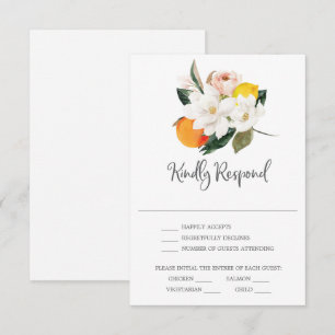 Tarjeta de RSVP de boda con citricos y magnolia