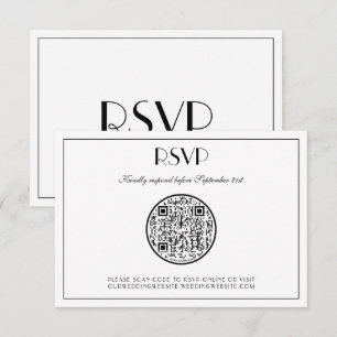 Tarjeta de RSVP de boda con código QR arte deco el