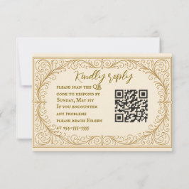 Tarjeta de RSVP de Boda con Código QR de Filigrana