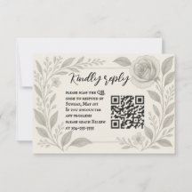 Tarjeta de RSVP de boda con código QR de grafito f