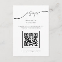 Tarjeta de RSVP de boda con código QR de letra ele