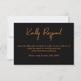 Tarjeta de RSVP de boda con código QR de purpurina