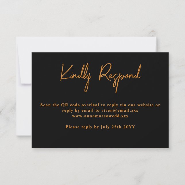Tarjeta de RSVP de boda con código QR de purpurina (Anverso)